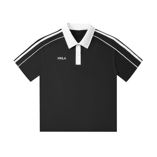 Edge Polo – Black with White Contrast Collar