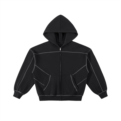 The Essential Contrast Stitch Zip Hoodie