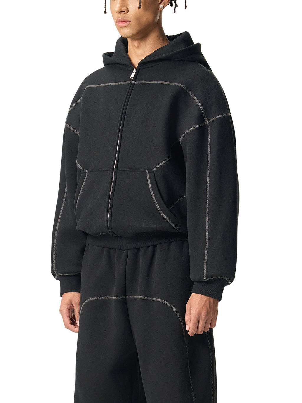 The Essential Contrast Stitch Zip Hoodie