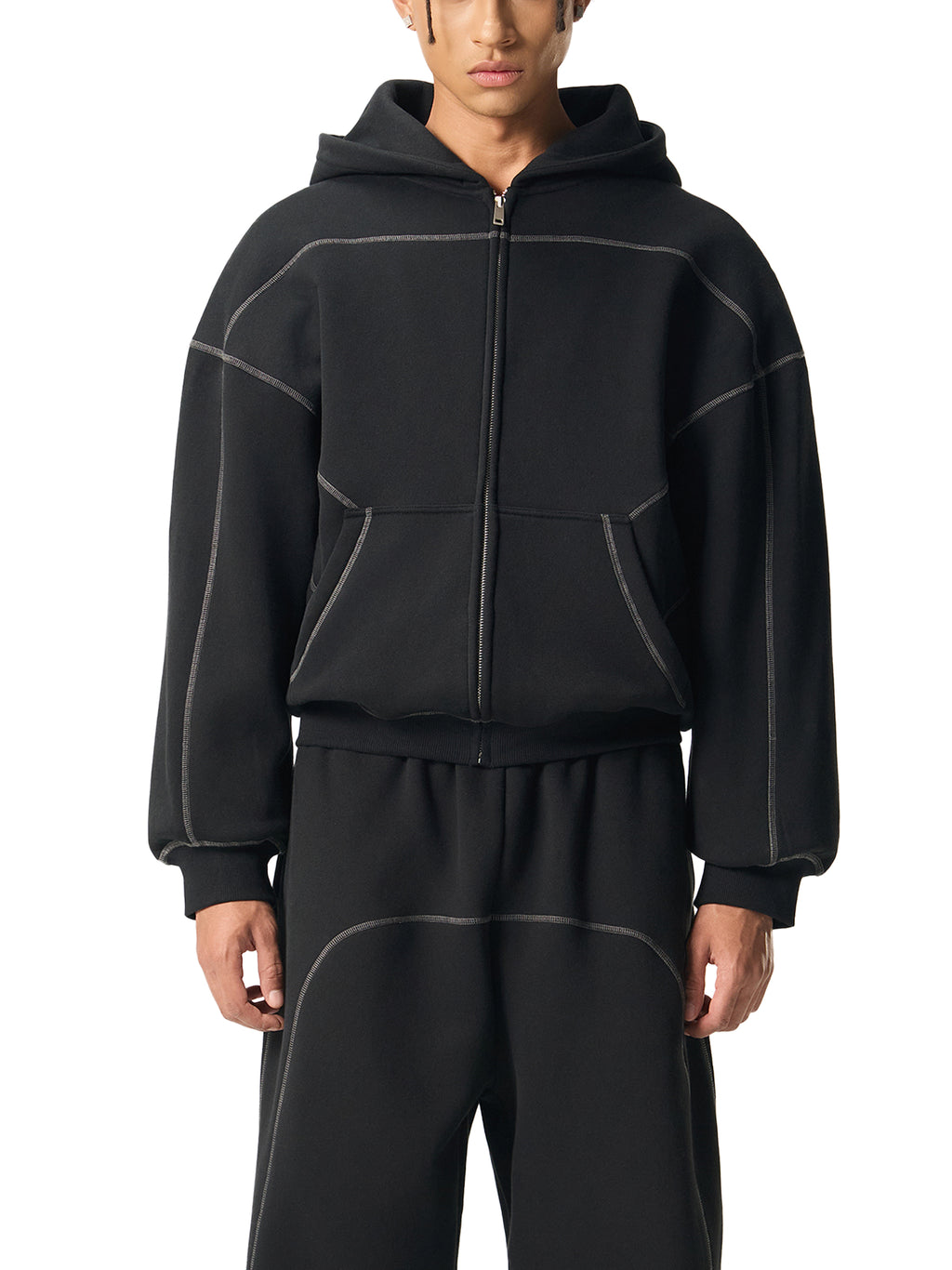 The Essential Contrast Stitch Zip Hoodie