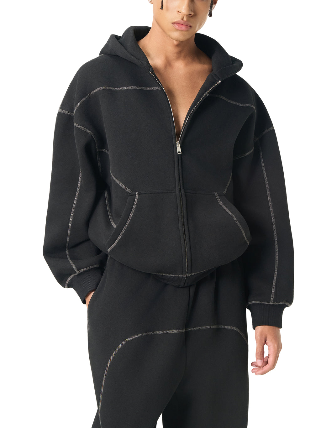 The Essential Contrast Stitch Zip Hoodie
