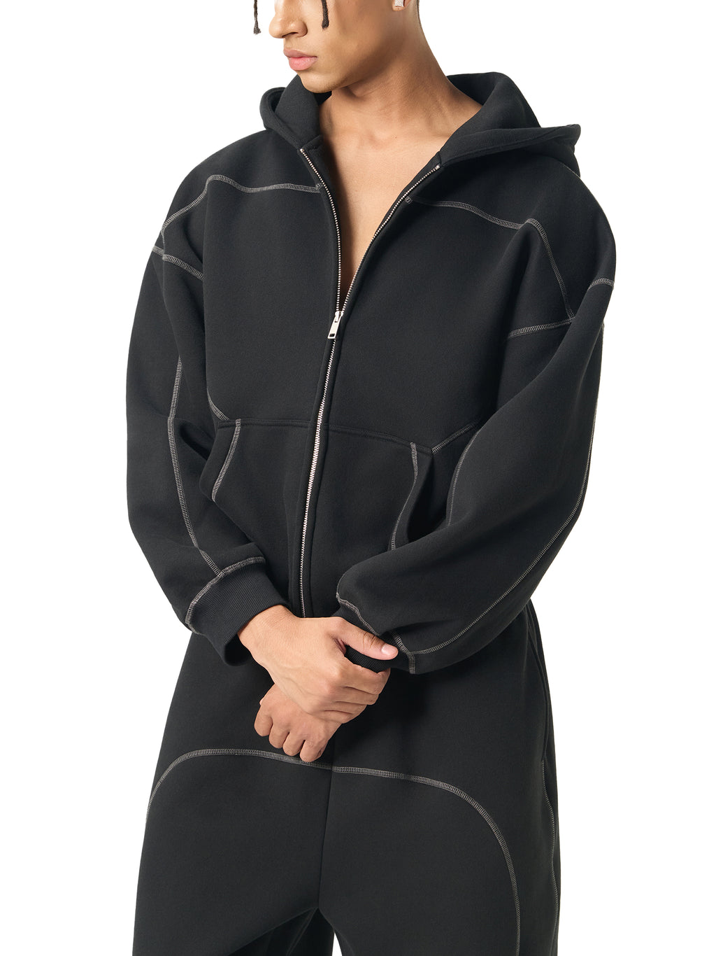 The Essential Contrast Stitch Zip Hoodie
